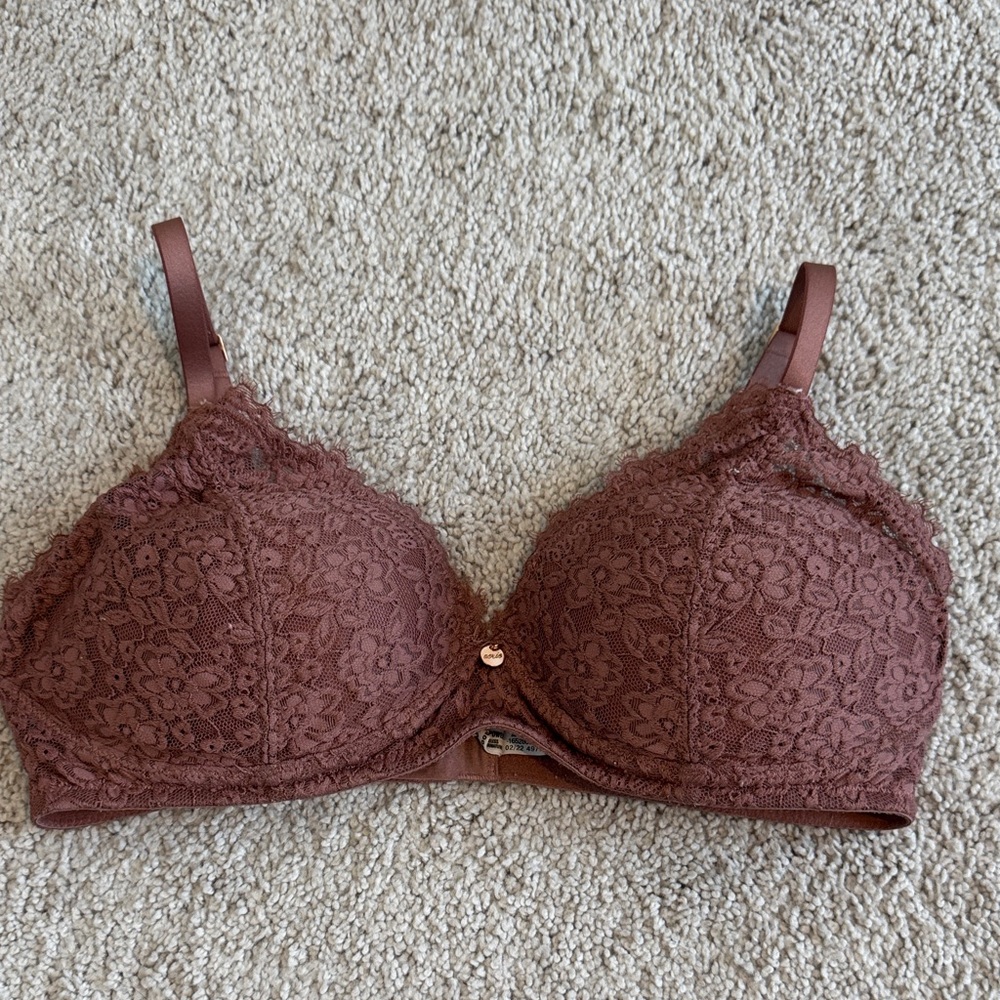 Aerie Wireless Lace Bra, Mauve/Tan - Size 34D